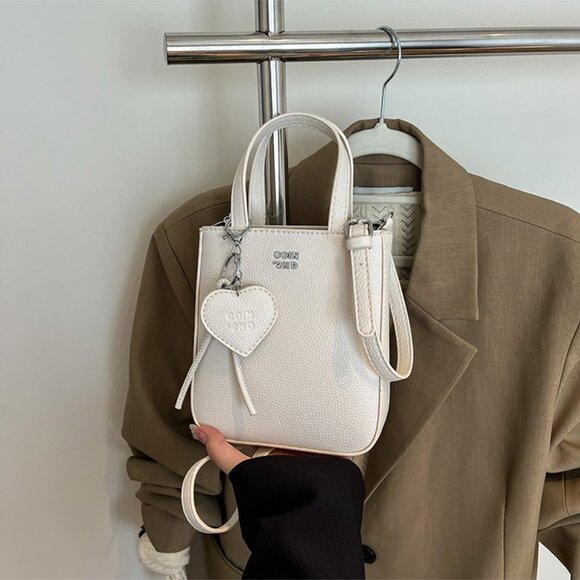 Chic Structured Mini Vertical Tote with Heart Charm - Picture 2 of 12